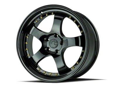 Aodhan AH03 Gloss Black with Gold Rivets Wheel; Rear Only; 19x9.5; 22mm Offset (05-09 Mustang)