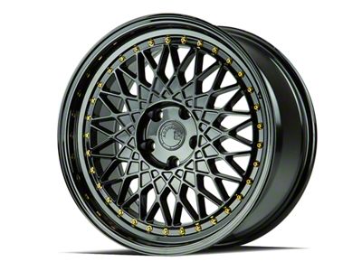 Aodhan AH05 Gloss Black with Gold Rivets Wheel; 18x8.5; 35mm Offset (05-09 Mustang GT, V6)