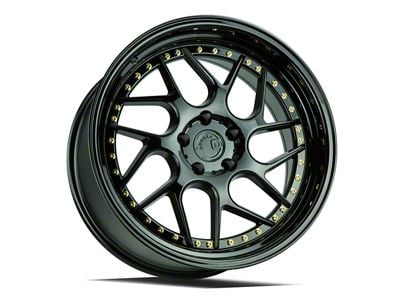 Aodhan DS01 Gloss Black with Gold Rivets Wheel; Rear Only; 19x9.5; 22mm Offset (05-09 Mustang)