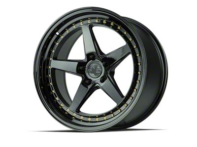 Aodhan DS05 Gloss Black with Gold Rivets Wheel; 18x8.5; 35mm Offset (05-09 Mustang GT, V6)