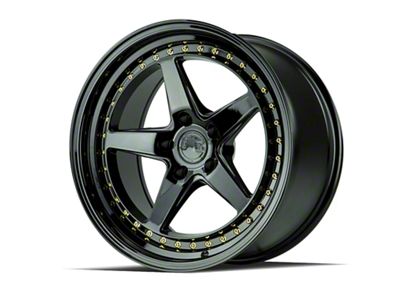 Aodhan DS05 Gloss Black with Gold Rivets Wheel; 18x9.5; 30mm Offset (05-09 Mustang)