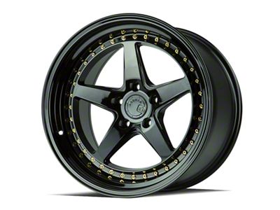 Aodhan DS05 Gloss Black with Gold Rivets Wheel; Rear Only; 18x10.5; 22mm Offset (05-09 Mustang)