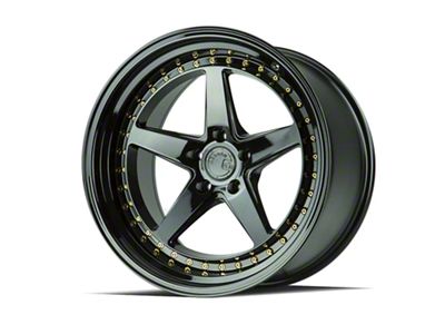 Aodhan DS05 Gloss Black with Gold Rivets Wheel; Rear Only; 19x11; 22mm Offset (05-09 Mustang)