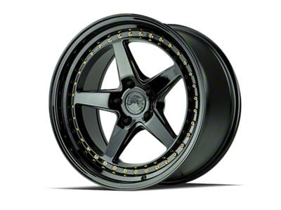Aodhan DS05 Gloss Black with Gold Rivets Wheel; Rear Only; 19x9.5; 22mm Offset (05-09 Mustang)