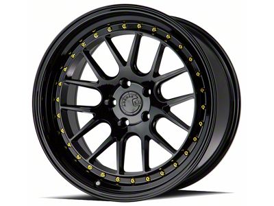 Aodhan DS06 Gloss Black with Gold Rivets Wheel; 18x8.5; 35mm Offset (05-09 Mustang GT, V6)
