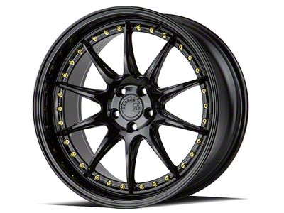 Aodhan DS07 Gloss Black with Gold Rivets Wheel; 18x8.5; 35mm Offset (05-09 Mustang GT, V6)