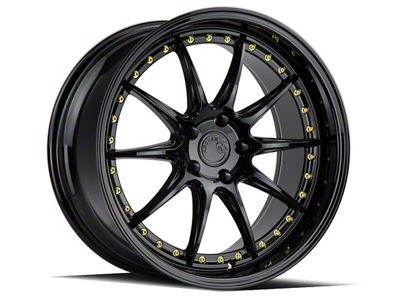 Aodhan DS07 Gloss Black with Gold Rivets Wheel; 19x9.5; 30mm Offset (05-09 Mustang)