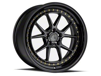 Aodhan DS08 Gloss Black with Gold Rivets Wheel; 18x8.5; 35mm Offset (05-09 Mustang GT, V6)