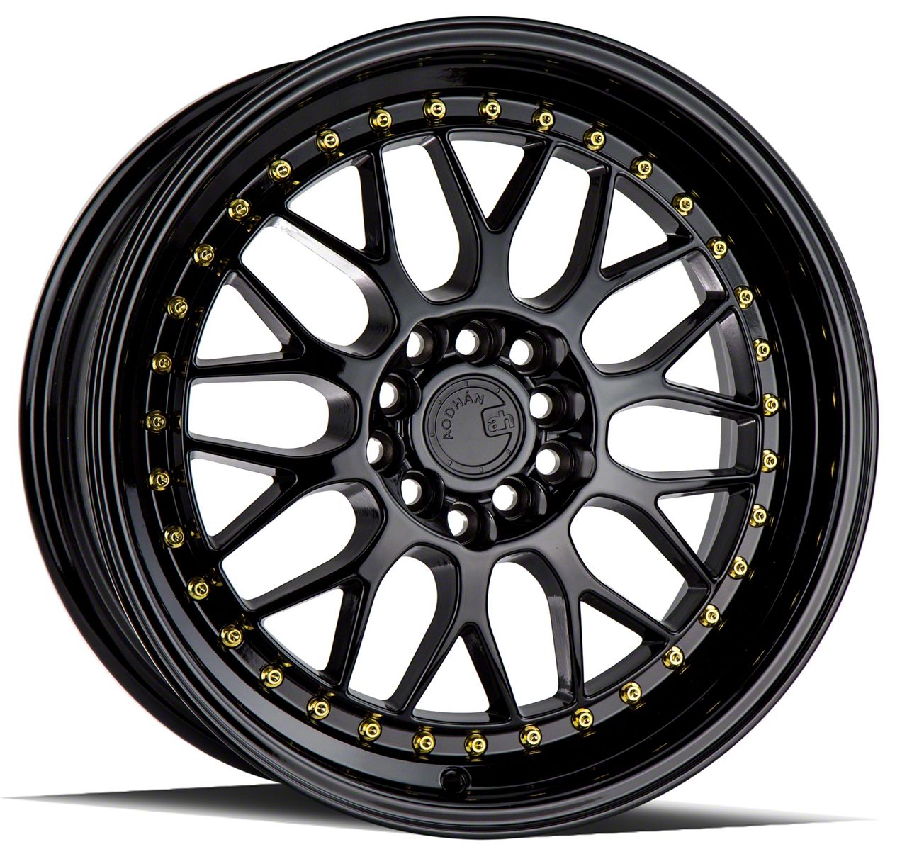 Mustang AH02 Gloss Black with Gold Rivets Wheel; 17x8; 35mm Offset (10 ...