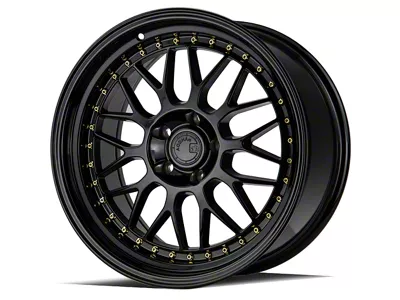 Aodhan AH02 Gloss Black with Gold Rivets Wheel; 18x9.5; 30mm Offset (10-14 Mustang)