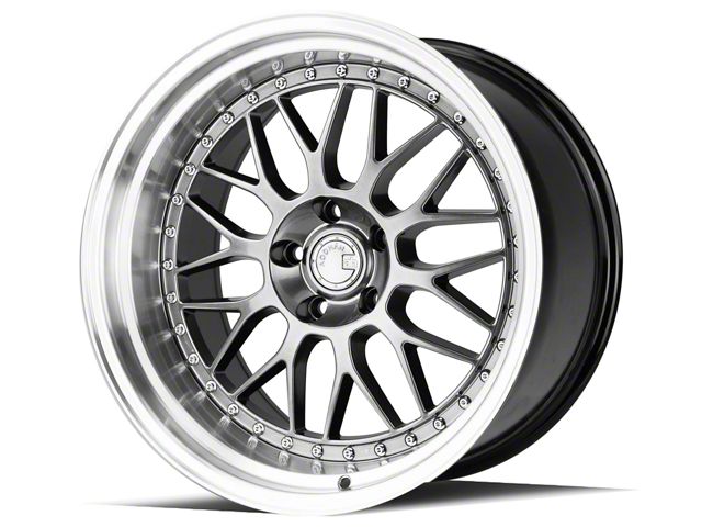02 Mustang Rims Mustang AH02 Hyper Black with Machined Lip Wheel; Rear Only; 19x11 ...