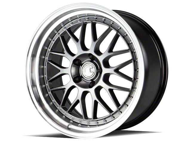 02 Mustang Rims Mustang AH02 Hyper Black with Machined Lip Wheel; Rear Only; 19x9.5 ...