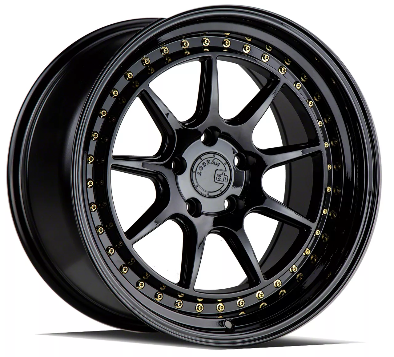 Aodhan Mustang DS-X Gloss Black with Gold Rivets Wheel; 18x9