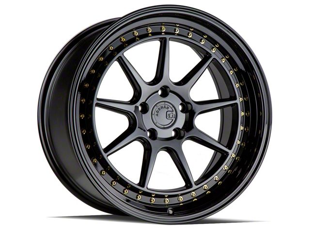 Aodhan DS-X Gloss Black with Gold Rivets Wheel; 19x8.5 (10-14 Mustang)