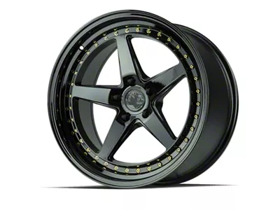 Aodhan DS05 Gloss Black with Gold Rivets Wheel; 18x8.5; 35mm Offset (10-14 Mustang GT w/o Performance Pack, V6)