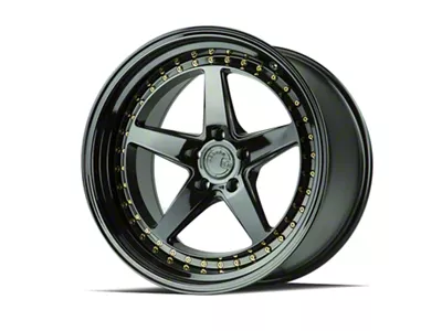 Aodhan DS05 Gloss Black with Gold Rivets Wheel; Rear Only; 19x11; 22mm Offset (10-14 Mustang)