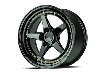 Aodhan DS05 Gloss Black with Gold Rivets Wheel; Rear Only; 19x9.5; 22mm Offset (10-14 Mustang)