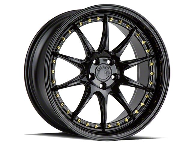 Aodhan DS07 Gloss Black with Gold Rivets Wheel; 19x8.5 (10-14 Mustang)