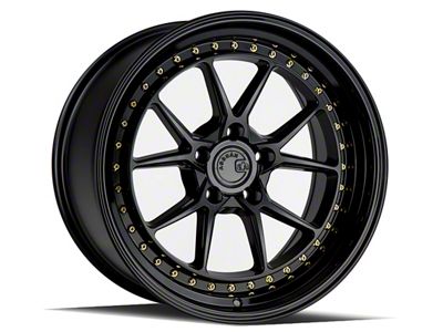 Aodhan DS08 Gloss Black with Gold Rivets Wheel; 18x9.5; 30mm Offset (10-14 Mustang)