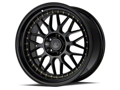Aodhan AH02 Gloss Black with Gold Rivets Wheel; 18x9.5; 30mm Offset (15-23 Mustang GT, EcoBoost, V6)
