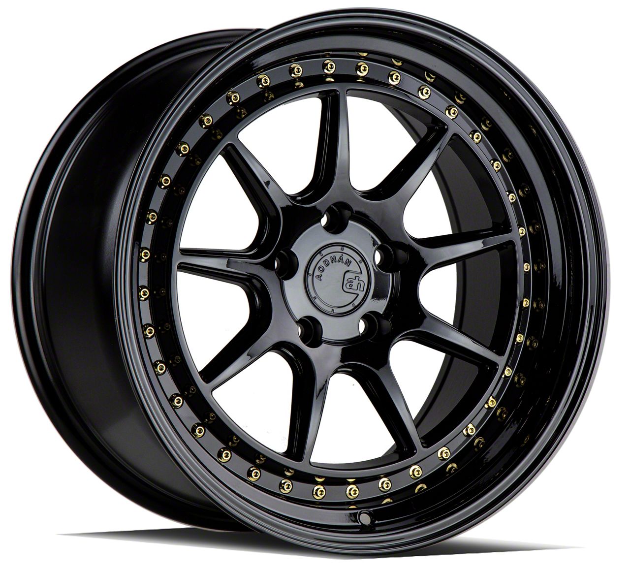 【COLOR iN ID】reversible black mustang Aodhan Mustang DS-X Gloss Black with Gold Rivets Wheel; 19x9