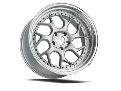 Aodhan DS01 Silver Machined Lip with Chrome Rivets Wheel; Rear Only; 18x10.5; 22mm Offset (15-23 Mustang)