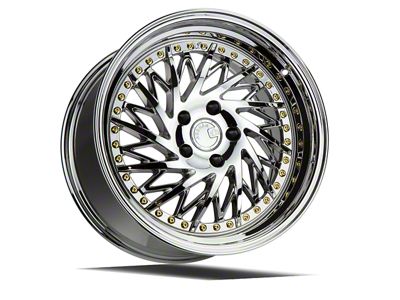 Aodhan DS03 Vacuum Chrome with Gold Rivets Wheel; Driver Side; 18x9.5; 30mm Offset (15-23 Mustang GT, EcoBoost, V6)