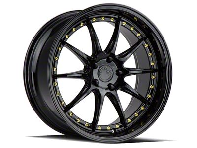 Aodhan DS07 Gloss Black with Gold Rivets Wheel; 19x9.5 (15-23 Mustang GT, EcoBoost, V6)