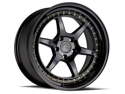Aodhan DS09 Gloss Black with Gold Rivets Wheel; 19x8.5; 35mm Offset (15-23 Mustang GT, EcoBoost, V6)