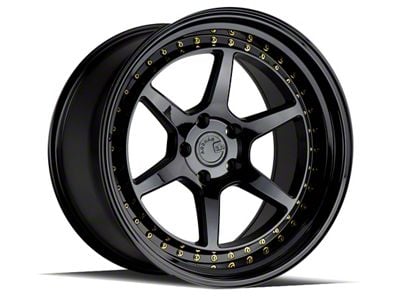 Aodhan DS09 Gloss Black with Gold Rivets Wheel; Rear Only; 19x9.5; 22mm Offset (15-23 Mustang)