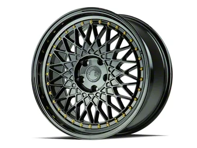 Aodhan AH05 Gloss Black with Gold Rivets Wheel; 18x8.5; 35mm Offset (94-98 Mustang)