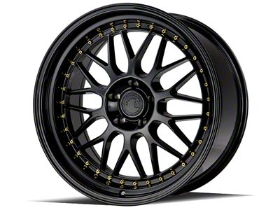 Aodhan AH02 Gloss Black with Gold Rivets Wheel; Rear Only; 19x9.5; 22mm Offset (24-25 Mustang)