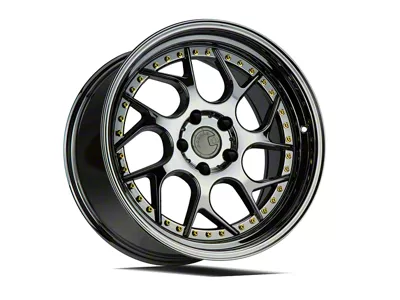 Aodhan DS01 Black Vacuum with Gold Rivets Wheel; Rear Only; 19x9.5; 22mm Offset (24-25 Mustang)