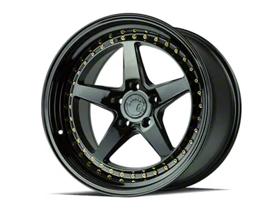 Aodhan DS05 Gloss Black with Gold Rivets Wheel; Rear Only; 18x10.5; 22mm Offset (24-25 Mustang)