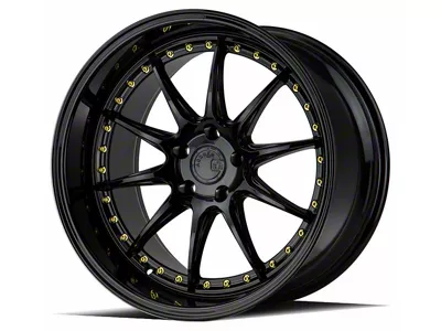 Aodhan DS07 Gloss Black with Gold Rivets Wheel; Rear Only; 19x11; 22mm Offset (24-25 Mustang)