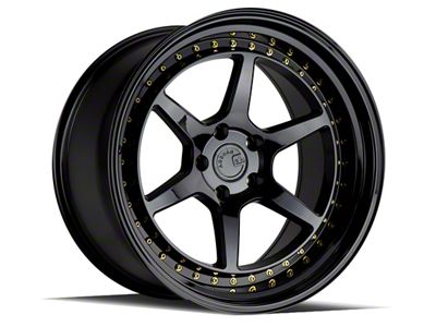 Aodhan DS09 Gloss Black with Gold Rivets Wheel; 19x9.5; 30mm Offset (24-25 Mustang)
