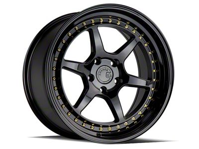 Aodhan DS09 Gloss Black with Gold Rivets Wheel; Rear Only; 18x9.5; 22mm Offset (24-25 Mustang)