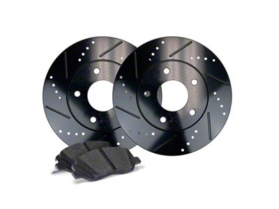 Apex One Elite Cross-Drill and Slots Brake Rotor and Friction Point Pad Kit; Rear (11-14 Mustang GT w/o Performance Pack, V6)