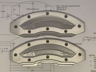 Apex Overlay Gen III Brake Caliper Overlays; Raw; Rear (05-25 Mustang, Excluding GT350 & GT500)
