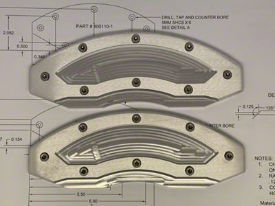 Apex Overlay Gen III Brake Caliper Overlays; Raw; Rear (05-24 Mustang, Excluding GT350 & GT500)