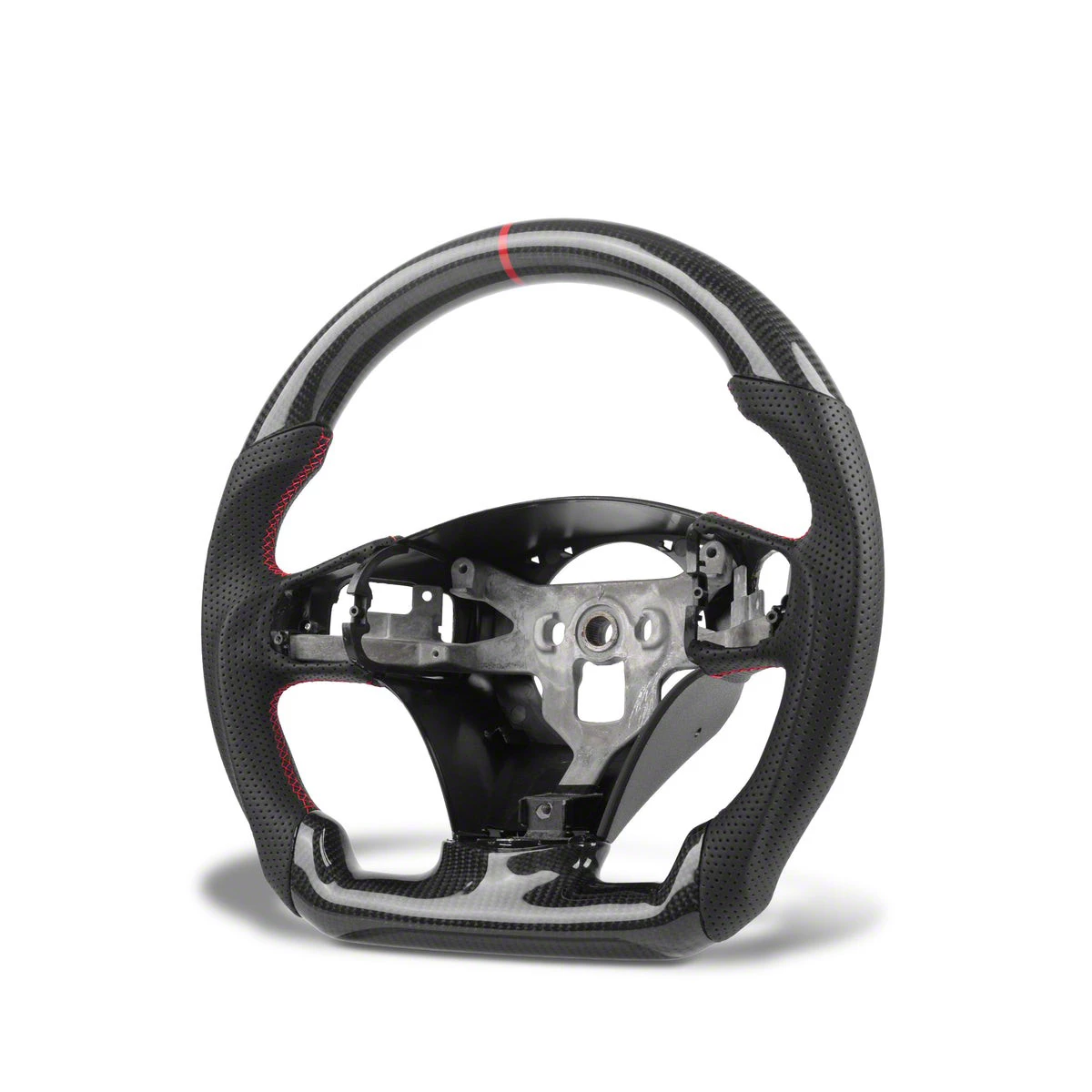 Auto Addict USA Carbon Fiber and Black Leather Steering Wheel with Red ...