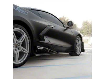 Evo Style Side Skirt Rockers; Gloss Black (20-25 Corvette C8 Stingray)