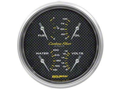 Auto Meter Carbon Fiber Series 5-Inch Quad Gauge; 0 ohm Empty to 90 ohm Full (Universal; Some Adaptation May Be Required)