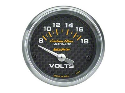 Auto Meter Carbon Fiber Series 2-1/16-Inch Voltmeter Gauge; 8-18V (Universal; Some Adaptation May Be Required)
