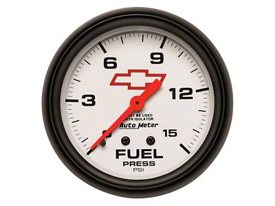 Auto Meter Chevy White Series 2-5/8-Inch Fuel Pressure Gauge with Isolator; 0-15 PSI (Universal; Some Adaptation May Be Required)