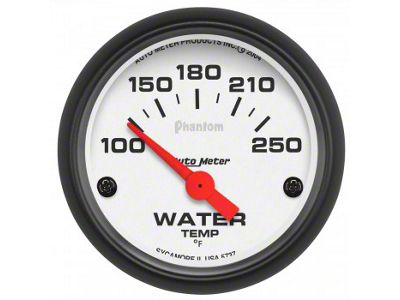 Auto Meter Phantom Series 2-1/16-Inch Water Temperature Gauge; 100-250 Fahrenheit (Universal; Some Adaptation May Be Required)
