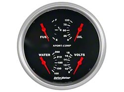 Auto Meter Sport-Comp Series 5-Inch Quad Gauge; 240 ohm Empty to 33 ohm Full (Universal; Some Adaptation May Be Required)