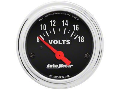 Auto Meter Traditional Chrome Series 2-1/16-Inch Voltmeter Gauge; 8-18V (Universal; Some Adaptation May Be Required)