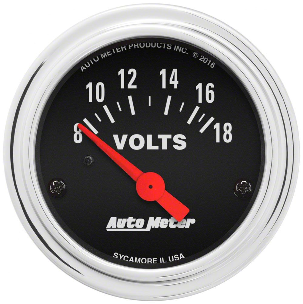 thumbnail image 2 of Auto Meter 2592 Traditional Chrome Voltmeter Gauge, 2-1/16" (52mm), 8-18 Volts 2 of 4