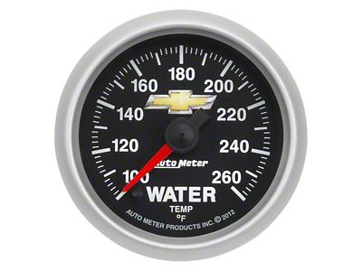 Auto Meter Chevy Gold Bowtie Series 2-1/16-Inch Water Temperature Gauge; 100-260 Fahrenheit; Digital Stepper Motor (Universal; Some Adaptation May Be Required)